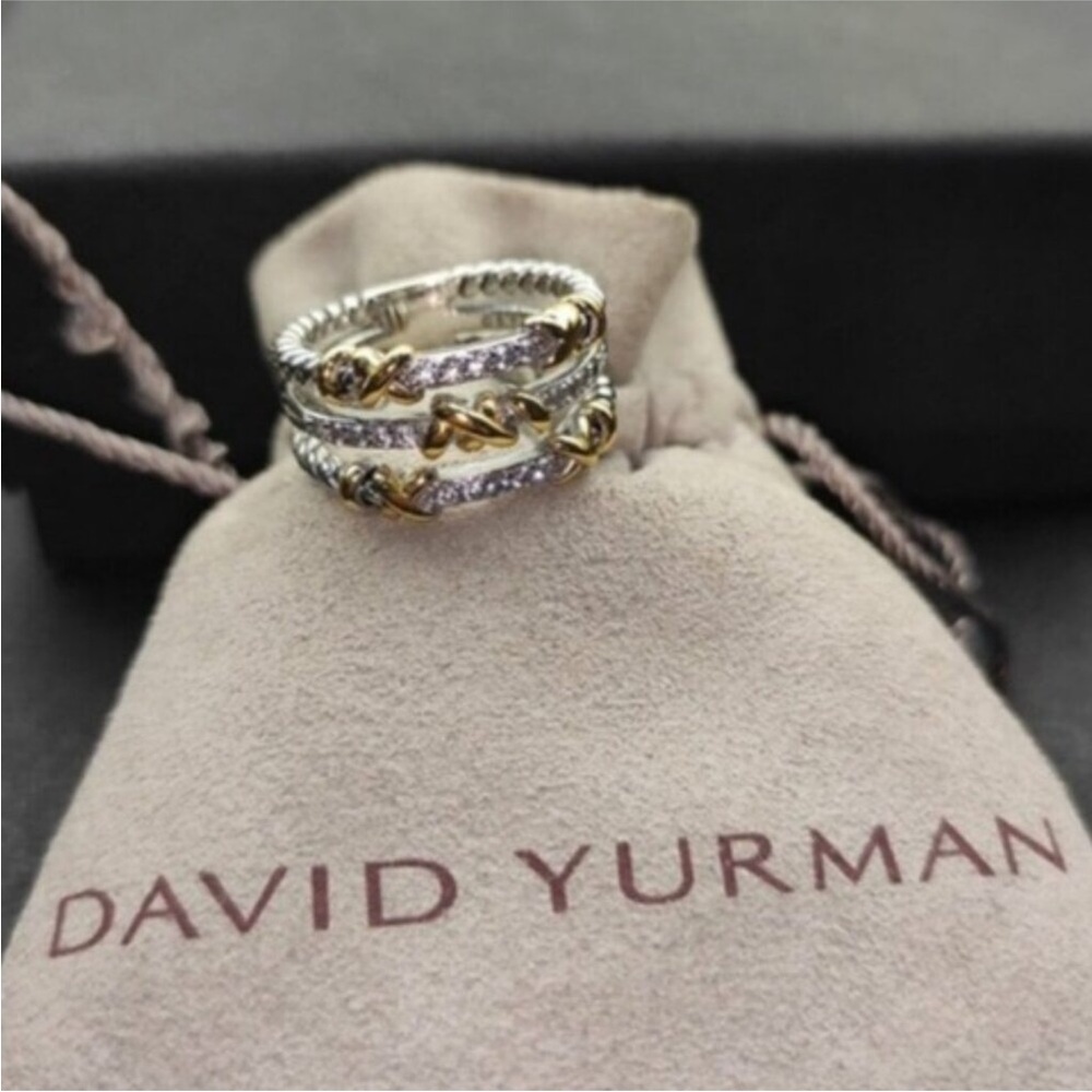 David Yurman Two-Tone Cable Stackable Ring with Gold Accents - Silver & Gold sz8